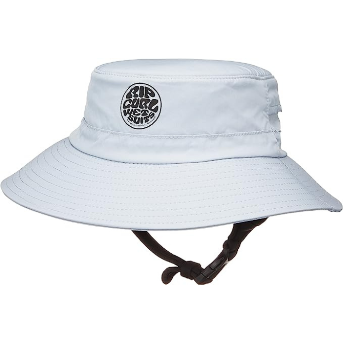 A white plain colored beach bucket hat.