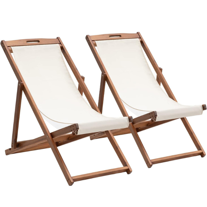 Wooden beach lounge chair pair